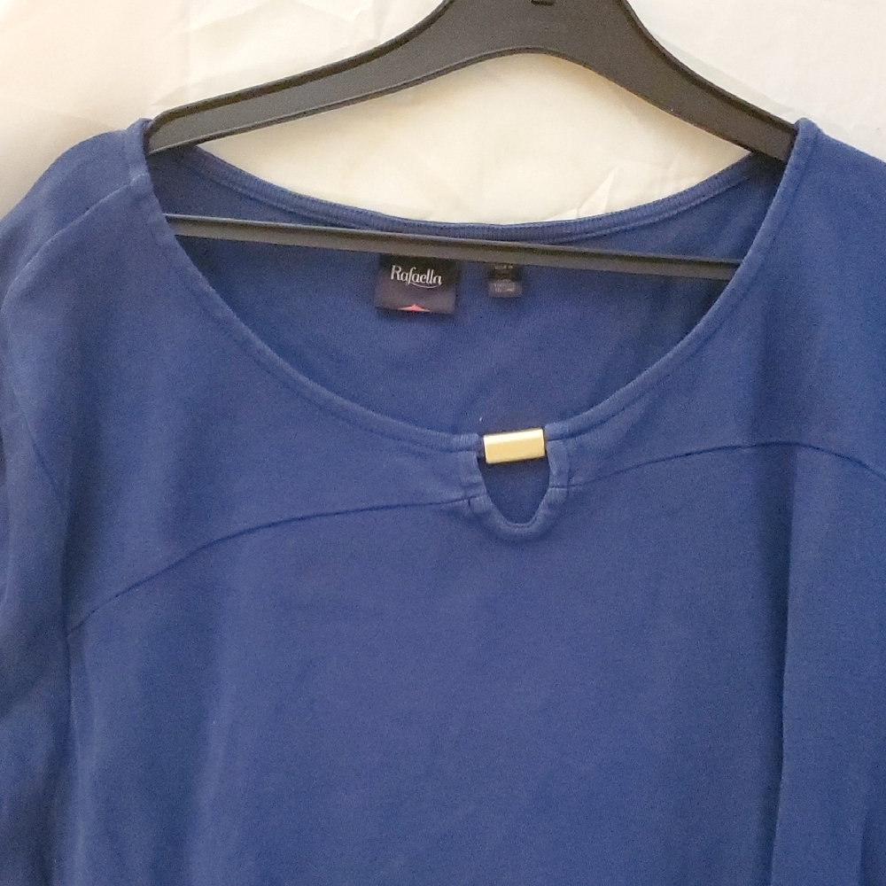 Rafaella Blue 3/4 Sleeve Blouse with Gold Accent